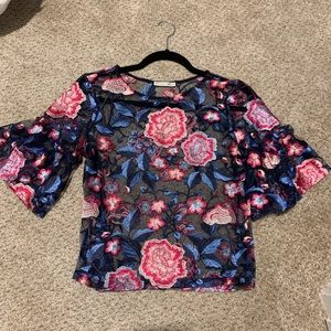 Zara embroidered floral blouse